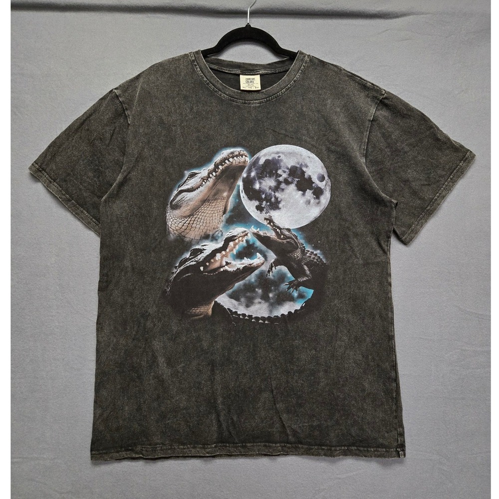 Comfort Colors Alligator Moon Graphic T-Shirt XL Pepper Black Acid Wash Cotton‎